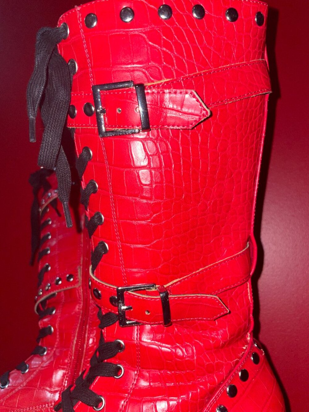 ASOS red studded combat boot 8 - Picture 6 of 13